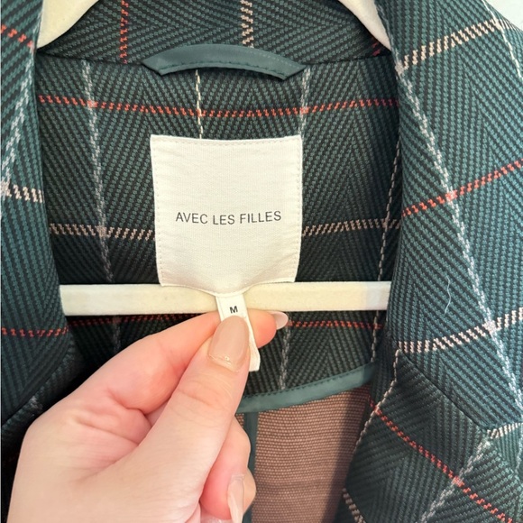 Avec Les Filles • NWT Oversized Knit Plaid Green Plaid Blazer Preppy Academia - Picture 6 of 12